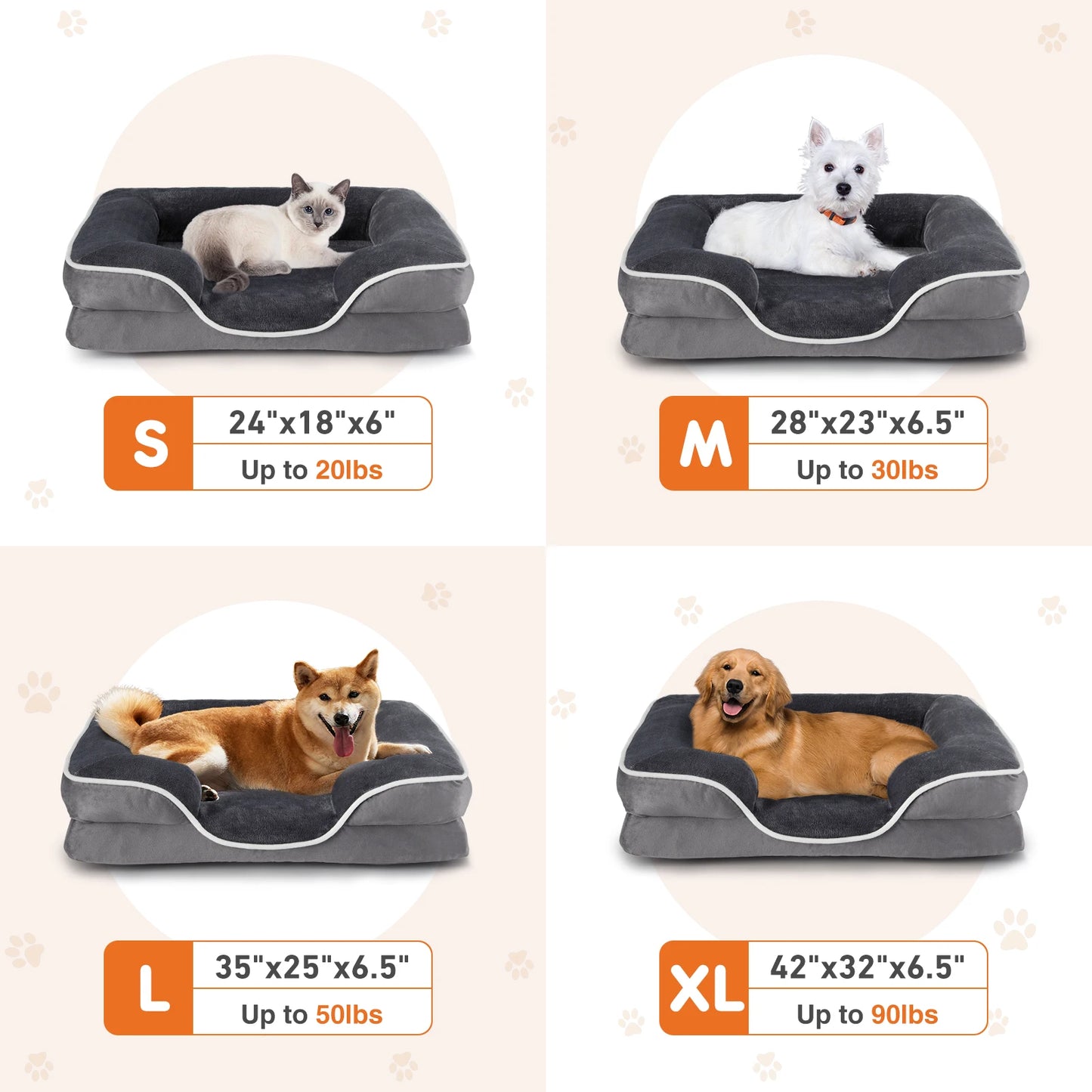 Orthopedic Memory Foam Pet Bed Washable & Removable Cover for Small Dogs & Cats