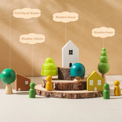 Montessori Wooden Stacking Toys – Forest House Blocks for Babies