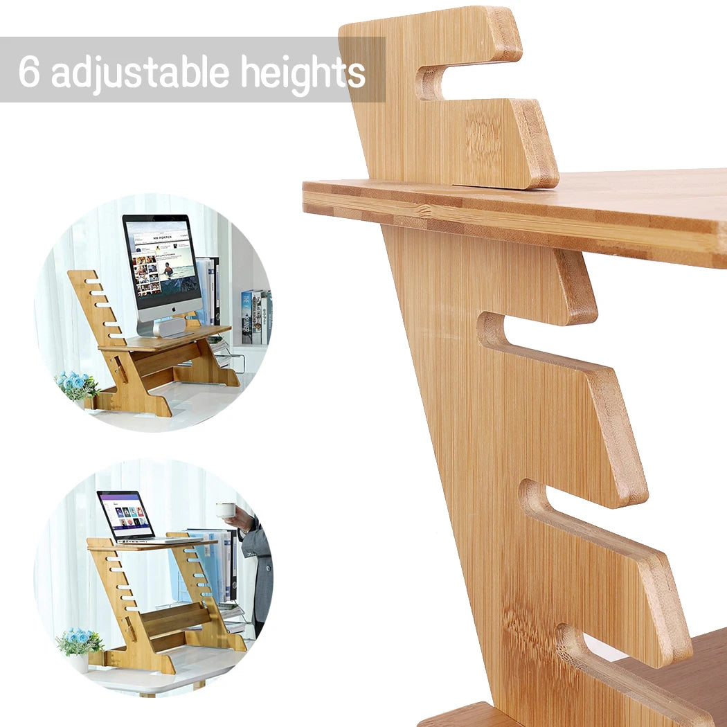 Bamboo Computer Desk Monitor Riser Stand Steady Up Laptop Workstation Height Adjustable