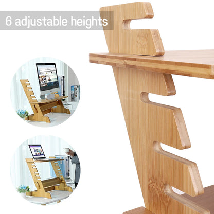 Bamboo Computer Desk Monitor Riser Stand Steady Up Laptop Workstation Height Adjustable