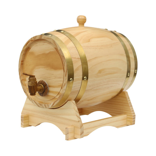 5L Wooden Wine Barrel – Pine Wood Whiskey Dispenser & Home Brewing Decanter