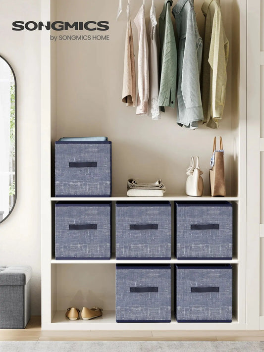 Set of 6 Closet Organizers for Shelves, Foldable, 11.8-Inch Non-Woven Fabric Bins with Double Handles,