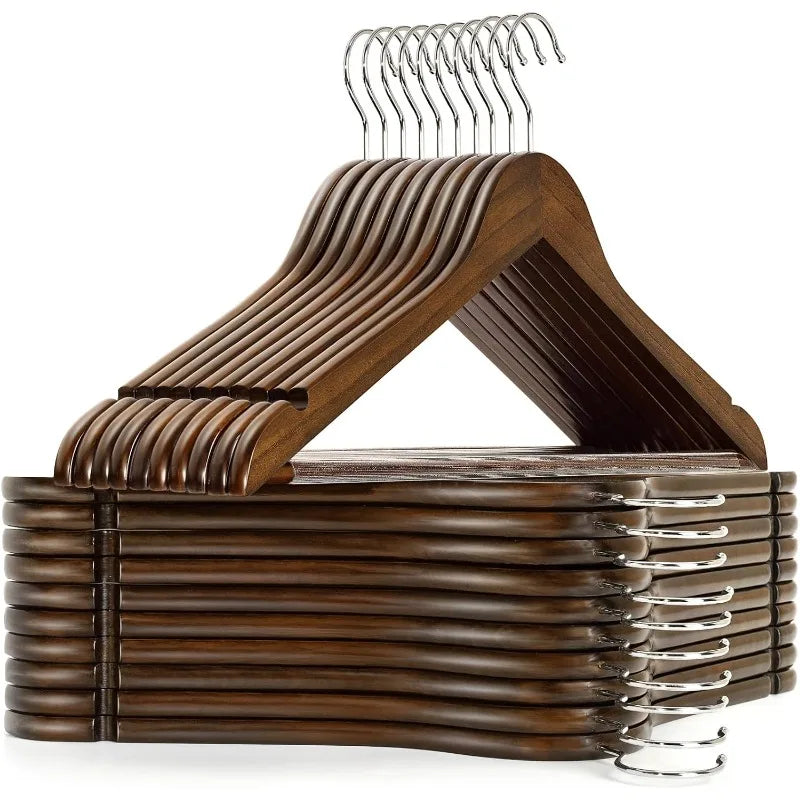 30-Pack Wooden Suit Hangers – Walnut Non-Slip Coat Hangers for Clothes