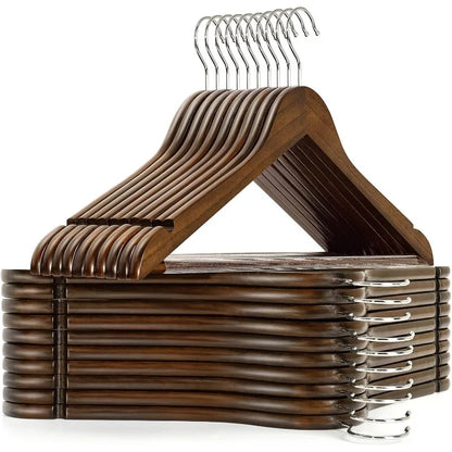 30-Pack Wooden Suit Hangers – Walnut Non-Slip Coat Hangers for Clothes
