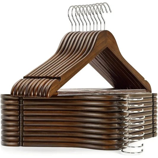 30-Pack Wooden Suit Hangers – Walnut Non-Slip Coat Hangers for Clothes