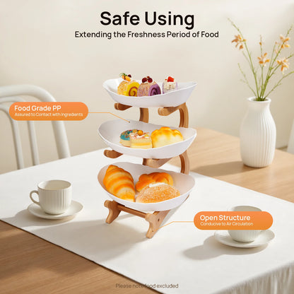 3-Tier Snack & Dessert Bowl Stand with Bamboo Rack