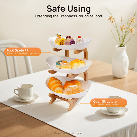 3-Tier Snack & Dessert Bowl Stand with Bamboo Rack