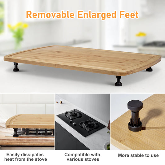 Bamboo Noodle Board, Cutting & Countertop Tray, Stove Cover with Removable Legs –