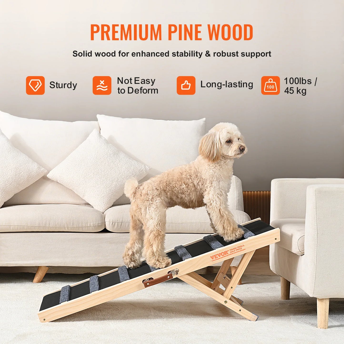 Wooden Dog & Cat Ramp Foldable – Anti-Slip, Adjustable Pet Ladder