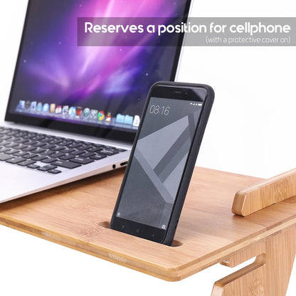 Bamboo Computer Desk Monitor Riser Stand Steady Up Laptop Workstation Height Adjustable