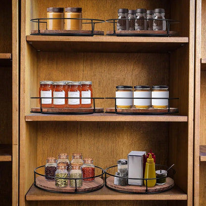 Rotating Kitchen Spice Rack, Wooden & Iron
