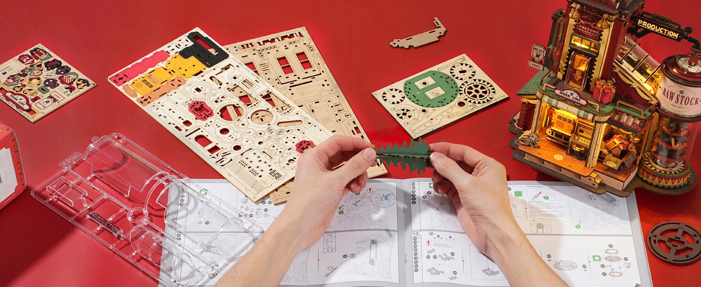 Creative DIY Model Factory Building Gift for Kids & Adults 3D Stress Relief Wooden Puzzle