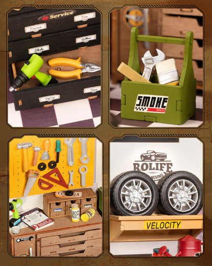 IY Mini Garage Workshop Kit – Tiny House Model with LED Lights