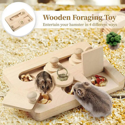 Wooden Foraging Puzzle Feeder – Interactive Toy for Small Pets