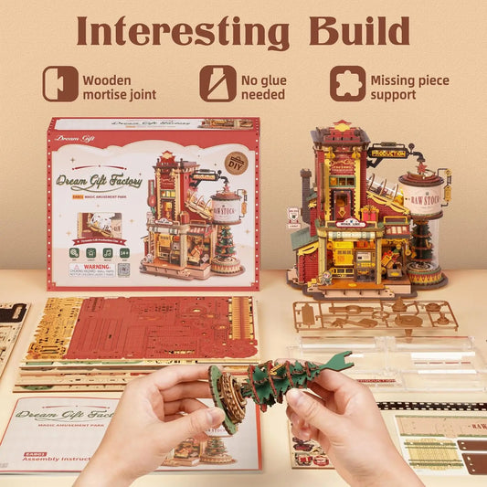 Creative DIY Model Factory Building Gift for Kids & Adults 3D Stress Relief Wooden Puzzle