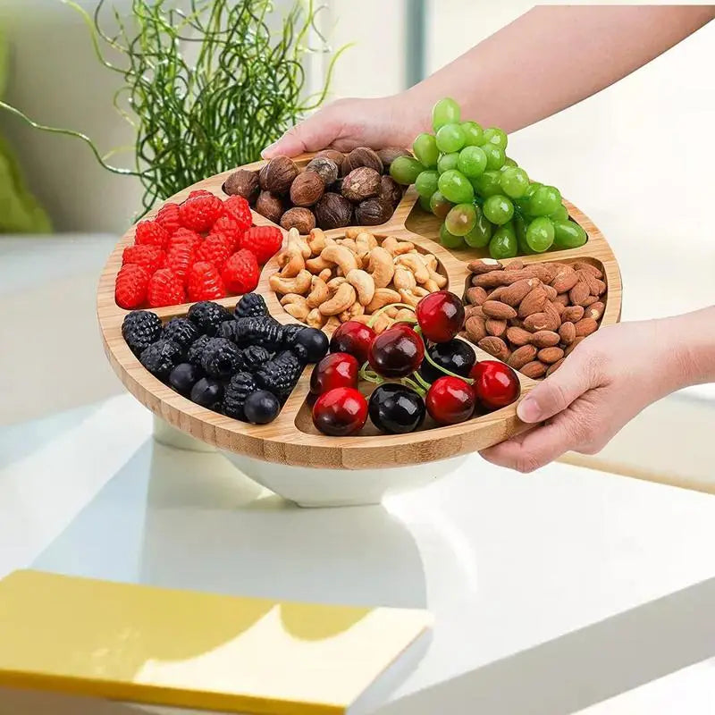 Wooden Divided Serving Tray, 5 Dining Grids