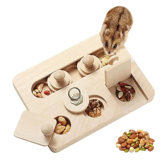 Wooden Foraging Puzzle Feeder – Interactive Toy for Small Pets