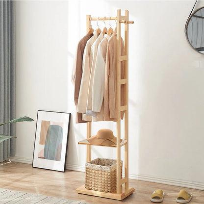 Bamboo Clothes Rack with Shoe Shelf & Hooks – Freestanding Garment Hanger Organizer