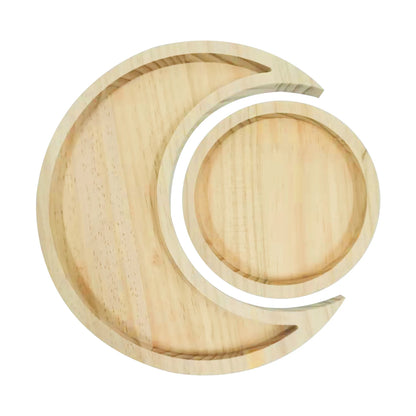Rustic Wooden Moon & Sun Tray – 24cm Decorative Dish for Desserts, Jewelry & Party Decor