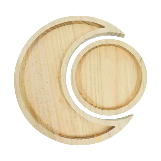 Rustic Wooden Moon & Sun Tray – 24cm Decorative Dish for Desserts, Jewelry & Party Decor