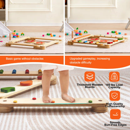 6-Piece Wooden Balance Beam Stepping Stones, Indoor/Outdoor Montessori Toy for Kids