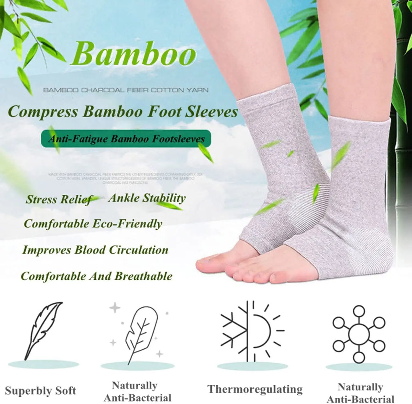 Bamboo Compression Foot Sleeve for Men Women Ankle Socks Ankle Warm Fitness Support Wraps
