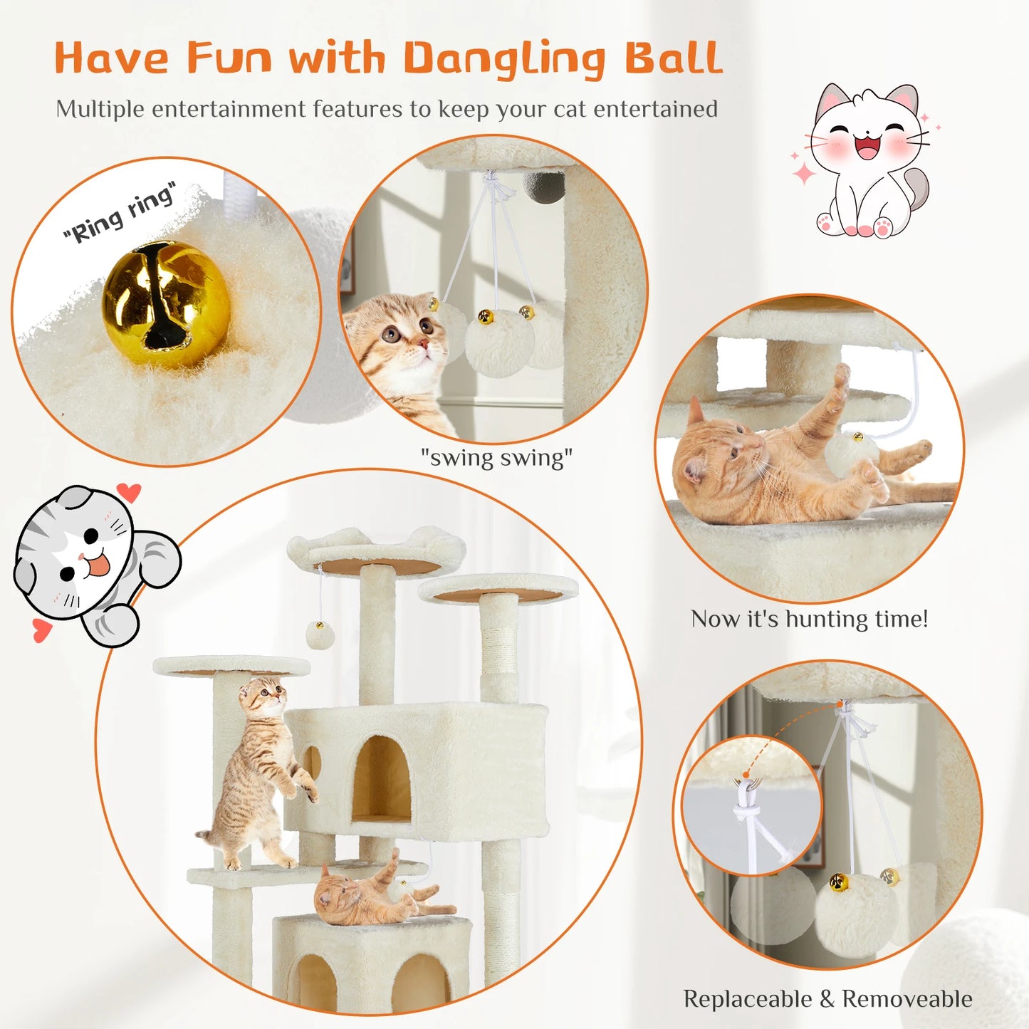 Tall Multi-Level Cat Tree Tower for Indoor Pet Furniture Stable Kitty Play House 54 inc