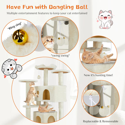 Tall Multi-Level Cat Tree Tower for Indoor Pet Furniture Stable Kitty Play House 54 inc