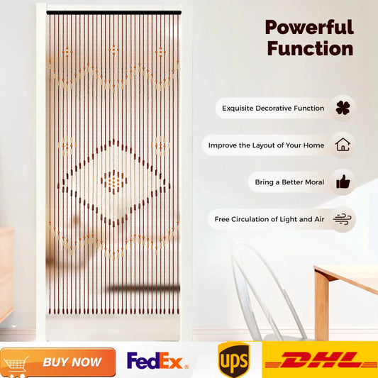 Retro Wooden Door Curtain Natural Bamboo Beaded String Hanging Doorway Divider 35*82"