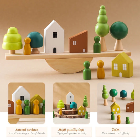 Montessori Wooden Stacking Toys – Forest House Blocks for Babies