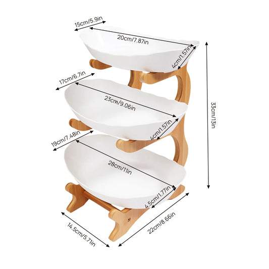 3-Tier Snack & Dessert Bowl Stand with Bamboo Rack