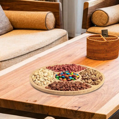 Wooden Divided Serving Tray, 5 Dining Grids