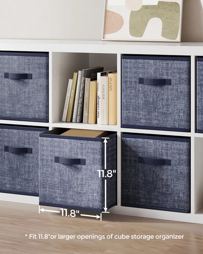 Set of 6 Closet Organizers for Shelves, Foldable, 11.8-Inch Non-Woven Fabric Bins with Double Handles,