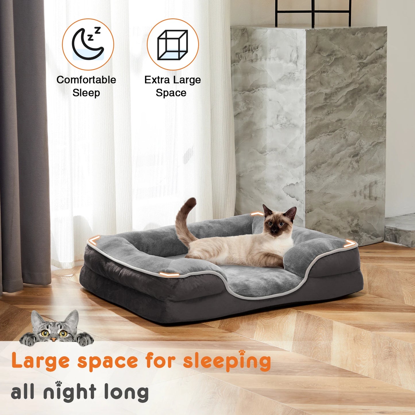 Orthopedic Memory Foam Pet Bed Washable & Removable Cover for Small Dogs & Cats