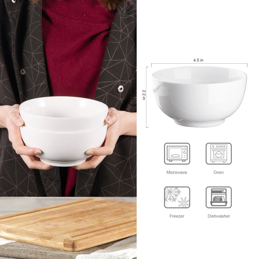 10oz Porcelain Bowl Set – 8-Pack White Ceramic for Cereal, Soup & More