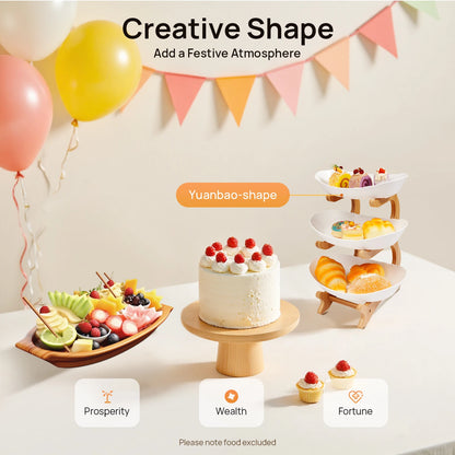 3-Tier Snack & Dessert Bowl Stand with Bamboo Rack
