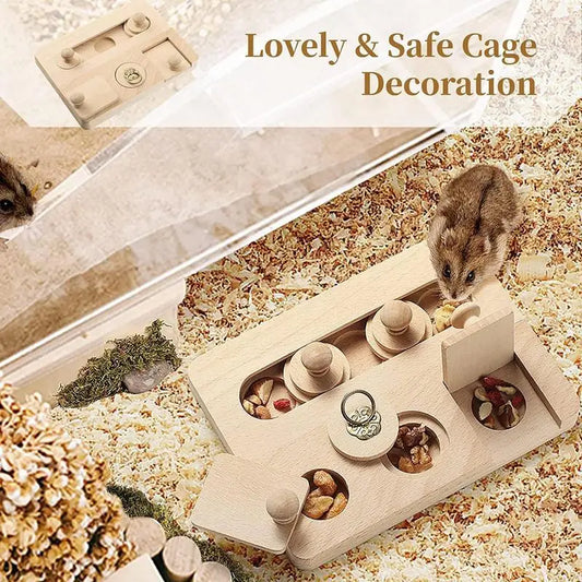 Wooden Foraging Puzzle Feeder – Interactive Toy for Small Pets