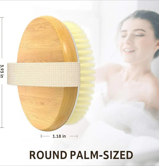 2-pack bamboo dry body brush, shower brush, wet and dry brush, cellulite and lymphatic dry brush body scrubber