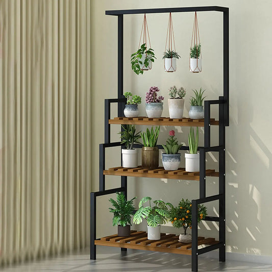 3-Tier Hanging Plant Stand with Metal Frame – Tall Indoor Plant Shelf Display