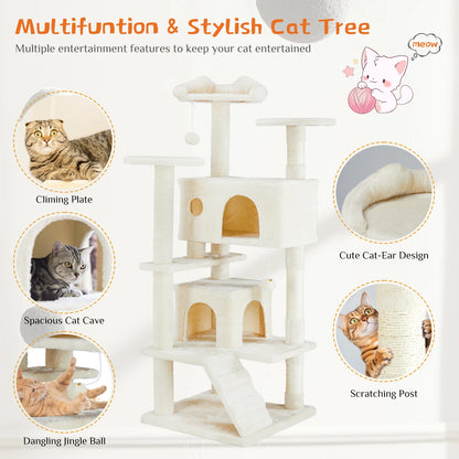 Tall Multi-Level Cat Tree Tower for Indoor Pet Furniture Stable Kitty Play House 54 inc