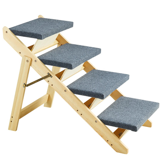 2-in-1 Wooden Pet Steps & Ramp – Foldable, Adjustable for Small to Large Dogs & Cats