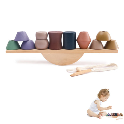 Montessori Wooden Stacking Toys – Forest House Blocks for Babies