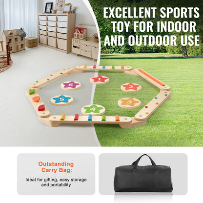 6-Piece Wooden Balance Beam Stepping Stones, Indoor/Outdoor Montessori Toy for Kids
