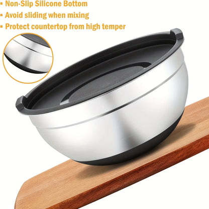 16-Piece Salad & Mixing Bowl Set – Stainless Steel Lids, Graters & Kitchen Tools