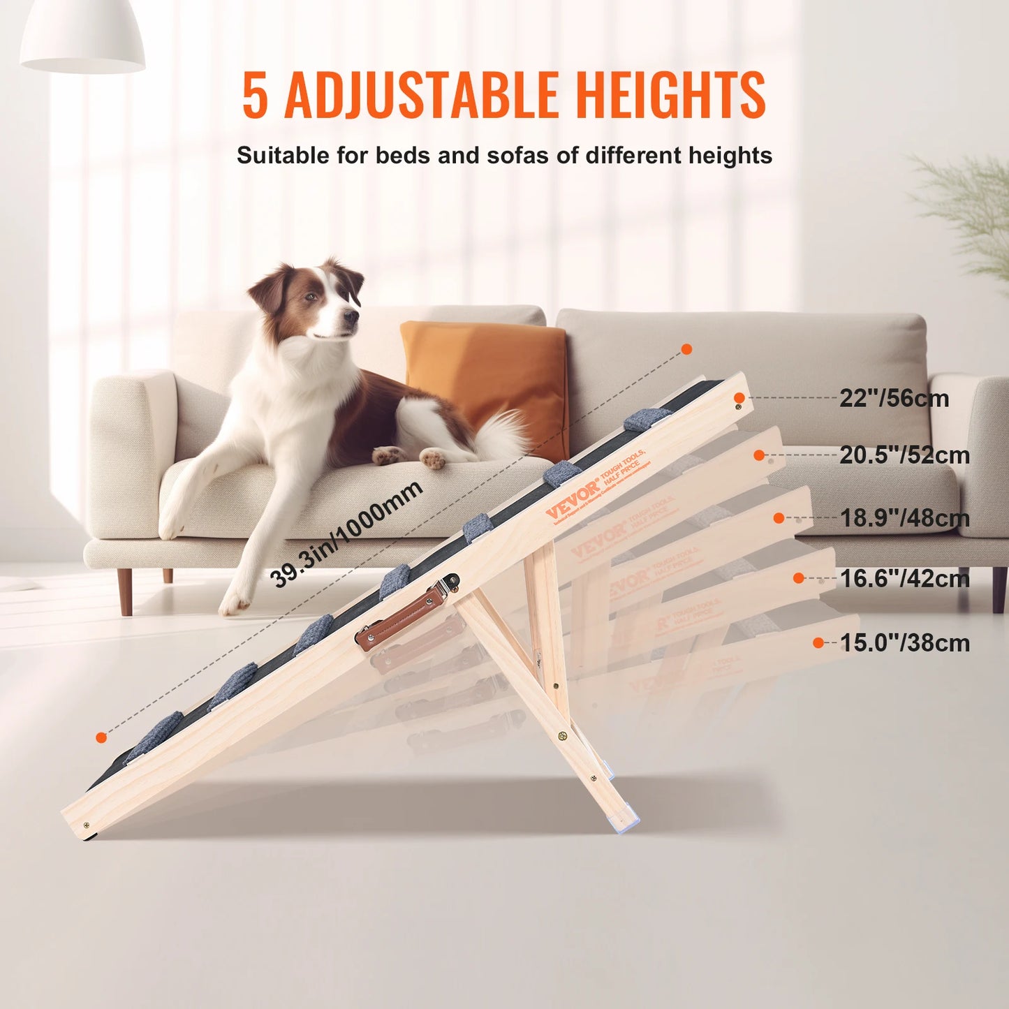 Wooden Dog & Cat Ramp Foldable – Anti-Slip, Adjustable Pet Ladder