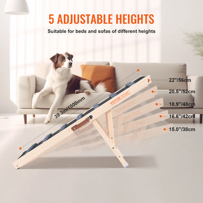 Wooden Dog & Cat Ramp Foldable – Anti-Slip, Adjustable Pet Ladder