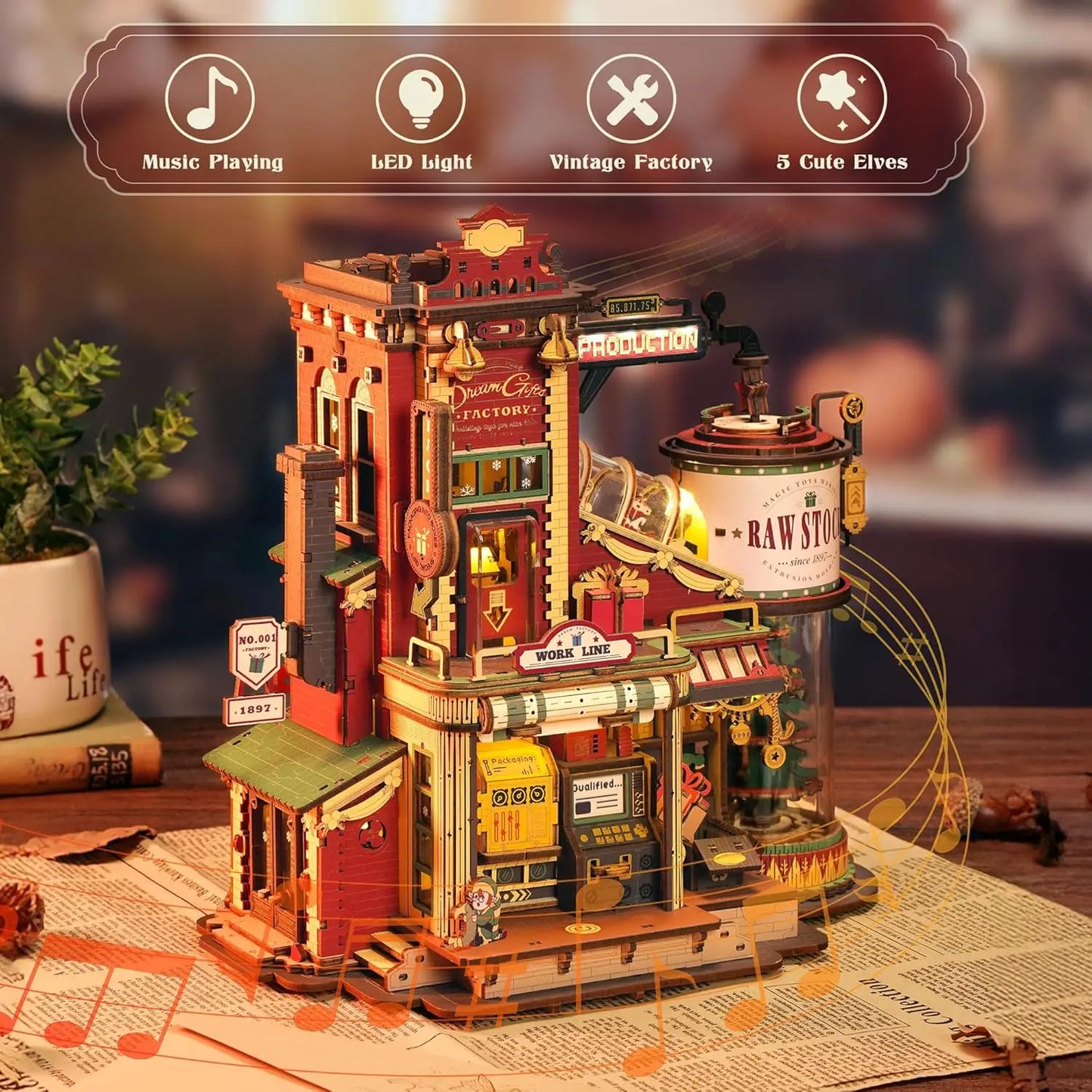 Creative DIY Model Factory Building Gift for Kids & Adults 3D Stress Relief Wooden Puzzle