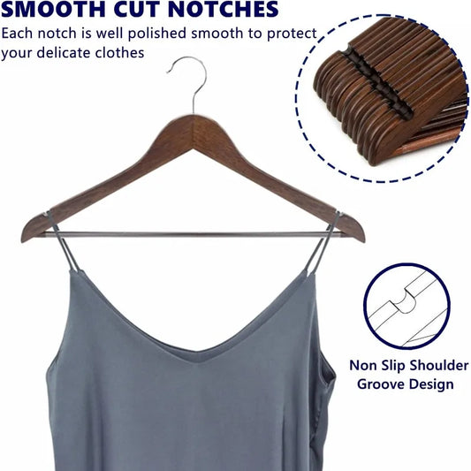 30-Pack Wooden Suit Hangers – Walnut Non-Slip Coat Hangers for Clothes