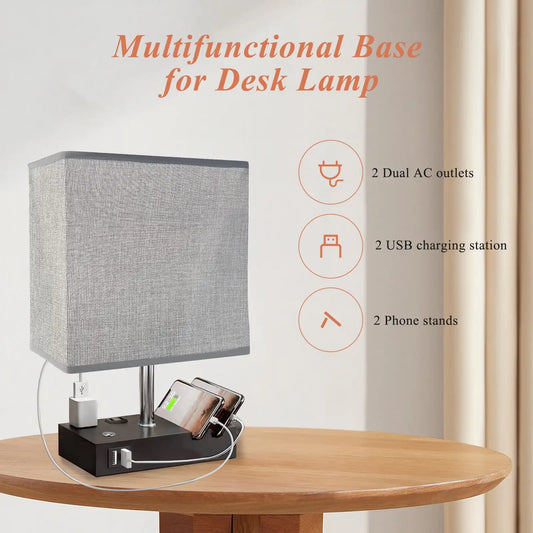15.7" Bedside Table Lamp for Bedroom, Dual Fast USB Charging Ports, Fully Dimmable Nightstand Lamps