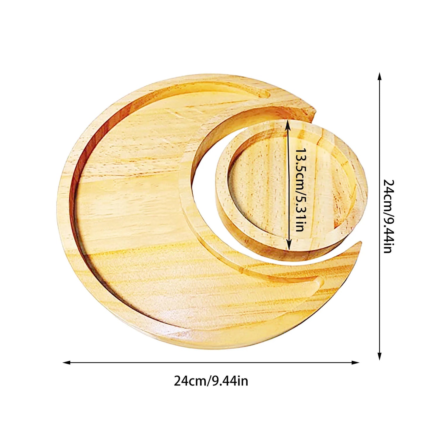 Rustic Wooden Moon & Sun Tray – 24cm Decorative Dish for Desserts, Jewelry & Party Decor